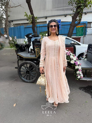 Beige Anarkali with straight pants and dupatta - Kainaz R Mehta