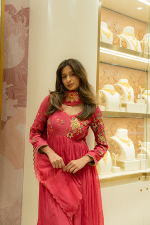 Hot pink suit with salwar set with dupatta