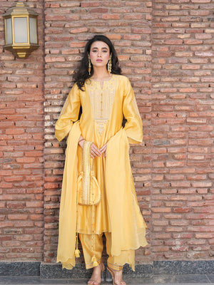 Mehtaab Yellow Anarkali Salwar Set